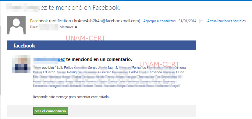 evidencia de spam en Facebook